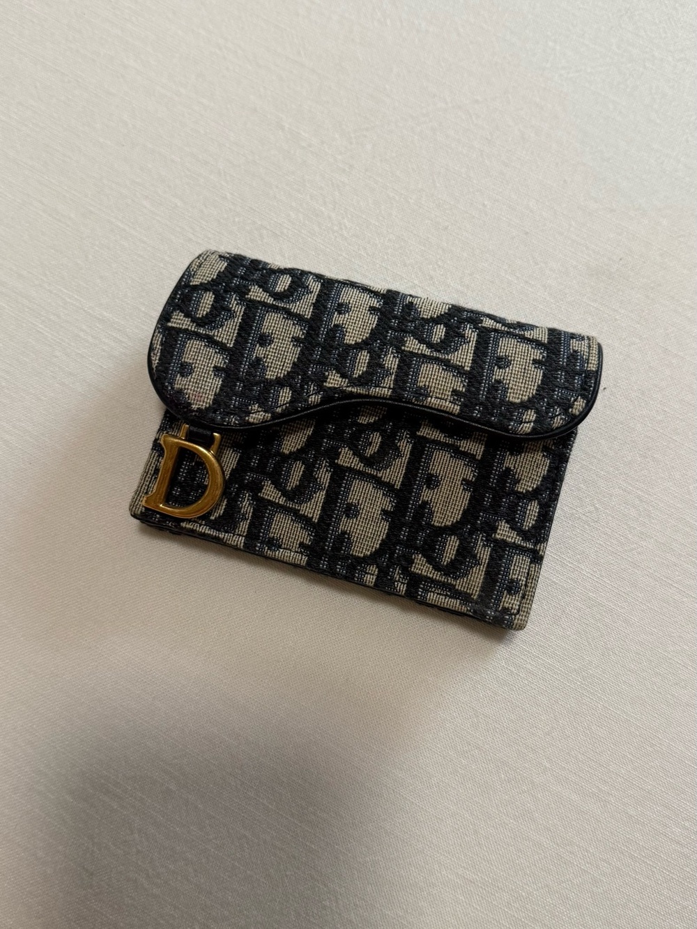 Dior Jacquard Card Holder in Black and Beige with Gold 'D' Accent